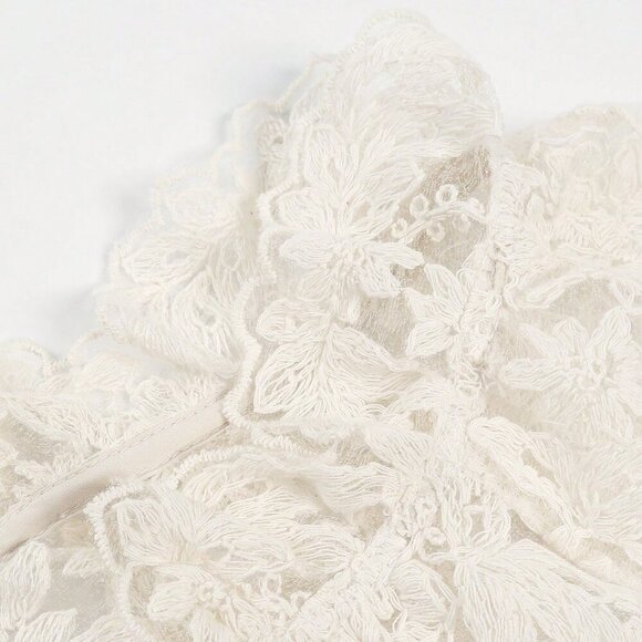 Apricot Casual Women's Elegant Lace Sheer long sleeve Blouse - Picture 7 of 9